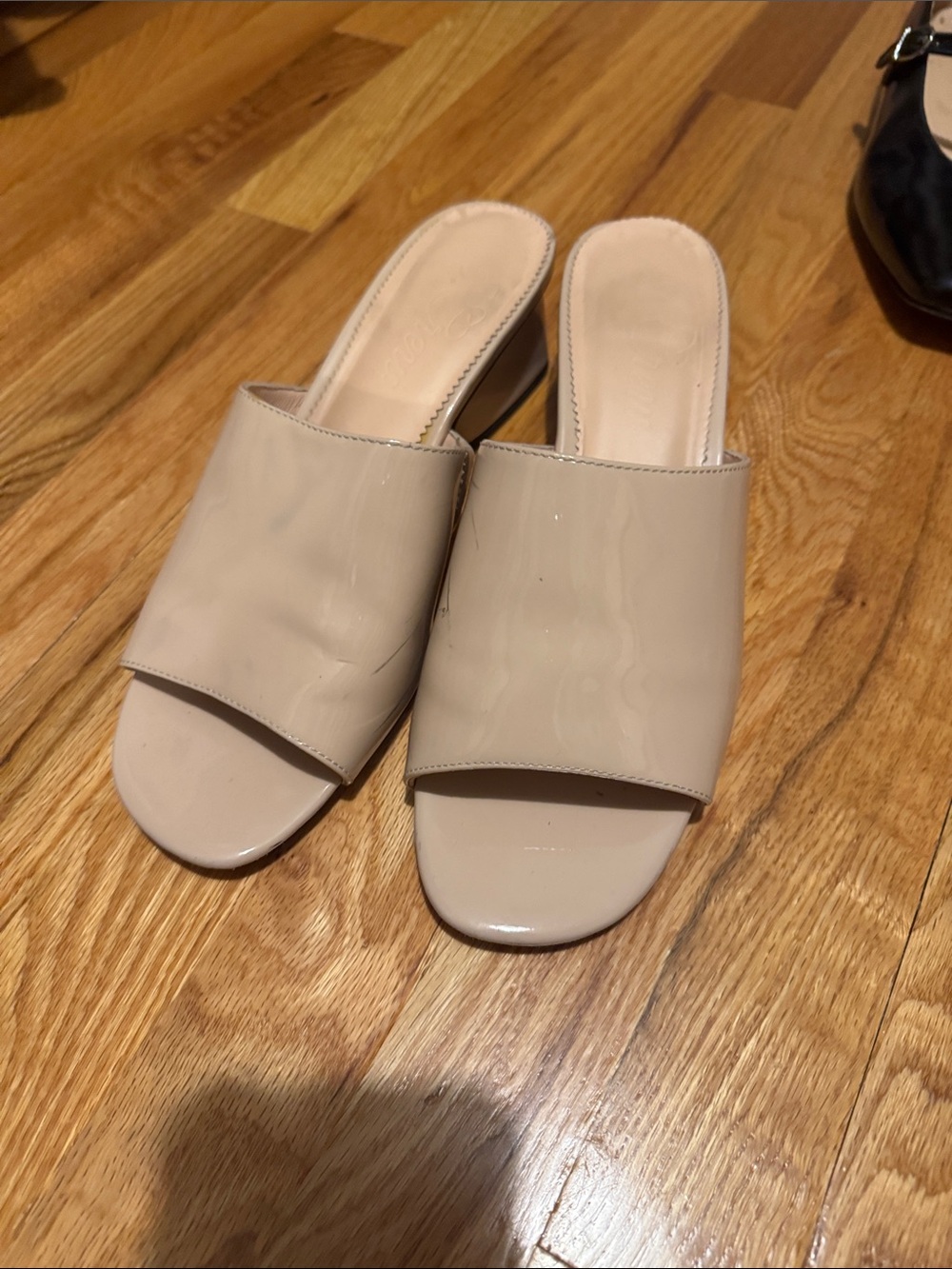 J. Crew Nude Patent Leather Open-Toe Mules